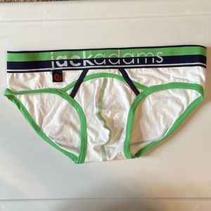 Jack Adams briefs, size M, new without tags, white, green, and blue
